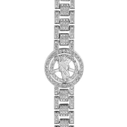 HALUKAKAH Chapado en Platino Pulsera para Hombre - 362 Piezas de Diamantes Exquisitos,Dije Virgen María Giratorio,Joyería Accesoria Punk de Hip Hop,un Regalo Ideal para Sus Seres Queridos