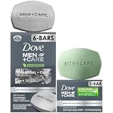 Dove Men+Care Body + Face Bar Pack (6 Large Bars) + Travel-Size Soap Bar – Exfoliating 3-in-1 Charcoal Soap with Clay for Skin Care, Hands & Shaving