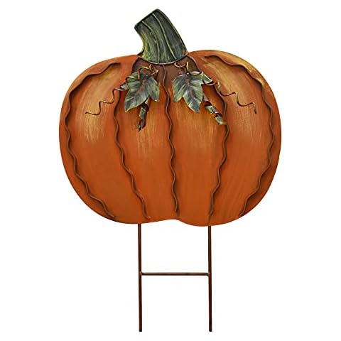 Metal Pumpkin Stakes Yard Signs Fall Decor Decorative Garden Stake Lawn Pumpkins Ornaments Outdoor Autumn Decoration for Harvest Halloween Thanksgiving (17.5" H Orange) Cover