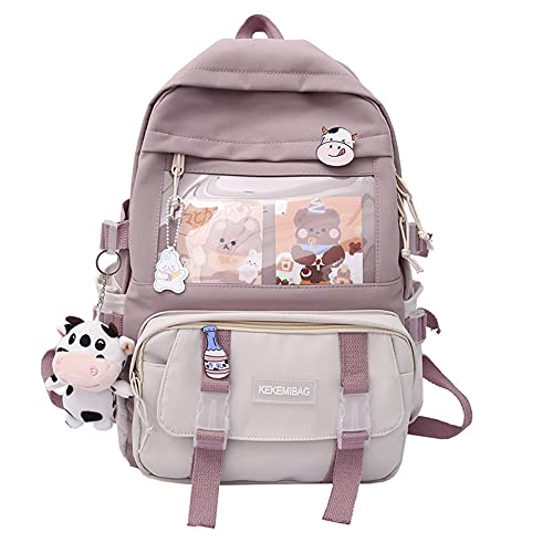 Sac à dos d’école japonais style mignon kawaii avec épingle et accessoires, grande capacité, sac à bretelles pour cosplay, 44 x 31 x 14 cm, C Cover