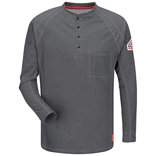 Bulwark Men's IQ Series Long Sleeve Comfort Knit Henley, Charcoal, Small