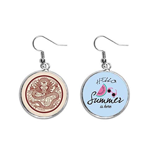 Pendientes de sandía y dragón chino estilo círculo para adorno del lóbulo
