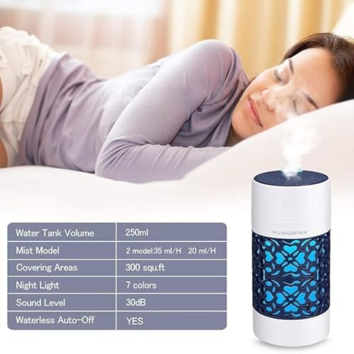 Humidificador y Difusor aromático eléctrico con luz ambiental miniatura 5