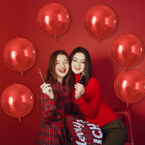 Image of 9 Pcs Red Round Foil Balloons,22 Inch Metallic Red Round Balloons | Red Giant 4D Round Ball Balloons For Casino Theme Birthday Wedding Patriotic Christmas Party Decorations