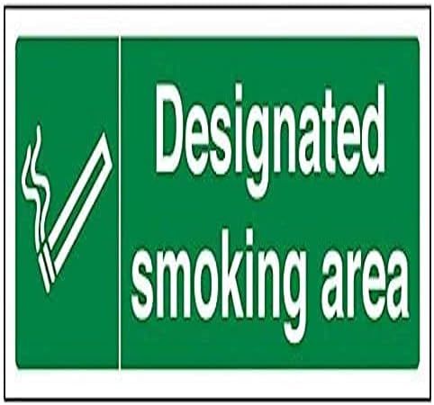 VSafety Designated Smoking Area Prohibition Sign - Landscape - 300mm x 100mm - 1mm Rigid Plastic