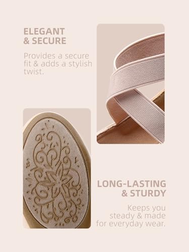 DREAM PAIRS Womens Ballerina Flat Fashion Elastic Ankle Straps Cross Strap Round Toe Comfy Ballet Pumps Dolly Shoes,Size 6.5,Nude,Sole_Stretchy - Image 4