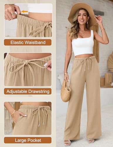 Image of Linen Pants for Women Flowy Palazzo Pants Boho High Waist Wide Leg Trousers Summer Beach Vacation Outfits 2026