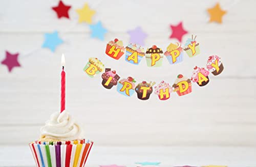 Happy Birthday Party Banner With Cupcake Personalized Birthday Flags Banner For Birthday Party Decoration #TOP3
