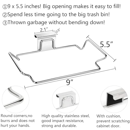 Image of KolorFish Stainless Steel Trash Holder for Kitchen Cabinets, Doors and Cupboards - Under Sink Garbage Rack (Silver)