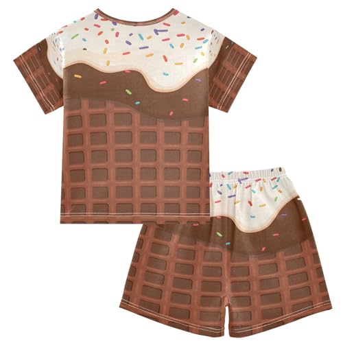 ALAZA Chocolate Ice Cream Waffle Pajamas Set Short Sleeve Cotton Sleepwear Summer Pjs 2 Piece 5-14Y2