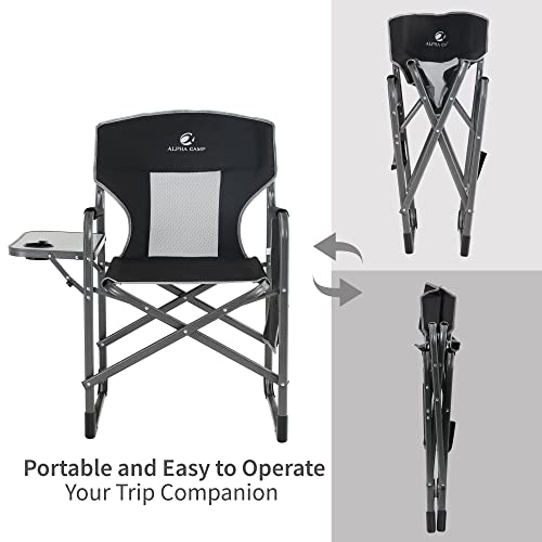 Green Party Medium Tall Directors Chair Oversized Camping Chairs For Adults Folding Chair With Side Table And Pocket, Heavy Duty Camping Chairs Supports 350Lbs For Outdoor Camping Lawn Hiking Fishing #TOP3