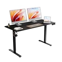 ERGOMAKER Electric Standing Desk 140x60cm (55.1"x23.6"), Height Adjustable Standing Desk with Splice Board, Stand Up Desk with Backpack Hook and Memory Smart Handset(Black Frame + Black Desktop)