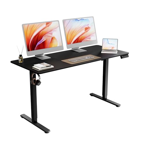 Image of ERGOMAKER 55 inch Electric Standing Desk, Adjustable Height, Sit Stand Up Desk for Home Office & Computer Workstations, Memory Controller, Black
