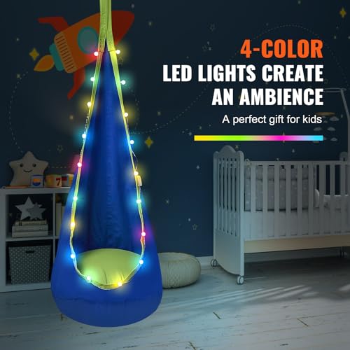 Vevor KIDS POD SWING SEAT 120 LBS BLUE Kids Pod Swing Seat With Led Lights, Hanging Hammock Chair With Inflatable Pillow & Air Pump, Light Up Sensory Pod Swing Chair For Kids Indoor And Outdoor thumb #4