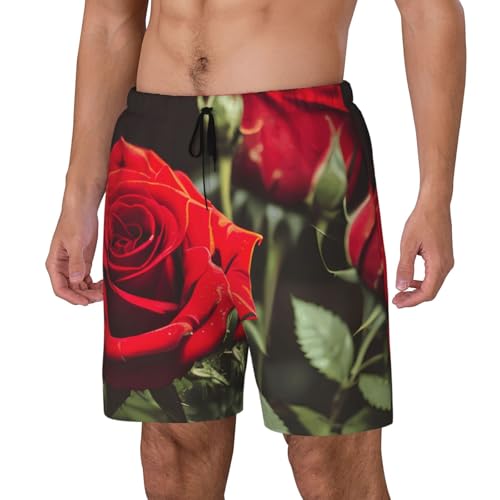 Wine and Red Rose Print Men Stylish Functionality Swim Trunks Breathable Beach Shorts Surfing Gym Fishing2