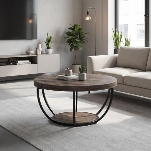 Image of Tribesigns 31.7 inch Round Wooden Coffee Table with Storage Pedestal