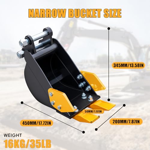 MMS 7.87in/200mm Mini Excavator Bucket, Mini Excavator Attachment, Manganese Steel Trench Digger Bucket with 2 Pins, Suitable for 0.8-1.8 Tons Mini Excavators Digging Soil, Landscaping Work by MMS - Image 2