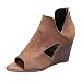 Sandali estivi da donna, alla moda, motivo leopardato, con chiusura lampo, stile vintage, con zeppa, marrone, 37 EU