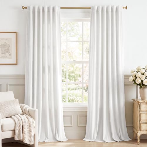 Image of White Velvet Curtains Light Dimming Privacy, W52 x L96, 2 Panels | Back Tab, 300GSM Thermal Insulated, Window Drapes for Daughter Bedroom, Sliding Door, Home Office, Setting Room, Guest Room