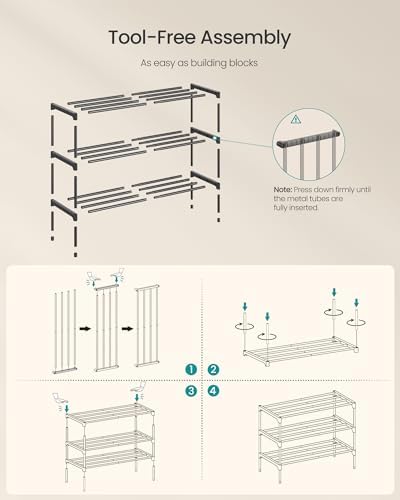 SONGMICS 3-Tier Shoe Rack for Closet, Compact Metal Shoe Organizer Shelf for Entryway, Bedroom, Small Spaces, Stackable, 11.8 x 24.5 x 19.1 Inches, Black ULSA123BH01 — view 6