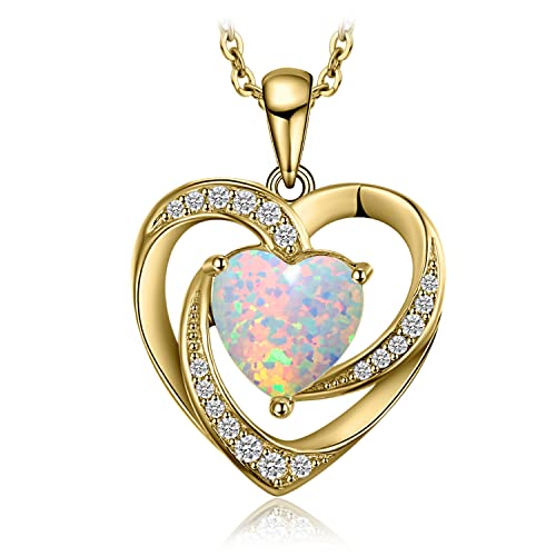 JewelryPalace Herz Liebe Erstellt Weiß Opal Kette Anhänger für Frauen, 45CM Silber 925 Collier Damen Ketten Edelstein Mädchen, Damen Schmuck Vergoldet