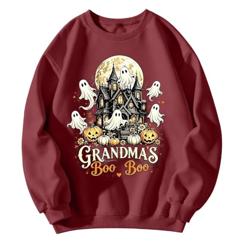 Image of Grandma's Boo Boo Halloween Sweatshirts Women Funny Ghost Print Tops Red
