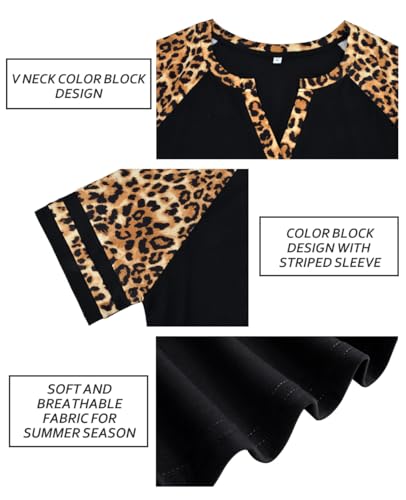 Image of CARCOS Plus Size Tops for Women Short Sleeve Summer Pullover Color Block Crewneck /V Neck Tee Tunic Loose Fit Tshirts XL-5XL