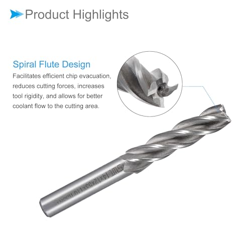 Image of 4-Flute Spiral End Mill Bits, 14mm Diameter 53mm Length, High Speed Steel Straight Milling Cutter with Storage Case- (Applications: for Plywood Hardwood Plastic),