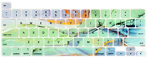 KEROM Tastaturabdeckung kompatibel mit 2020 MacBook Pro 13 Zoll A2338 M1 A2289 A2251 & 2020 2019 MacBook Pro 16 Zoll Tastaturabdeckung A2141, Silikon Tastaturschutz Tastatur Skin, Grün Marmor Cover