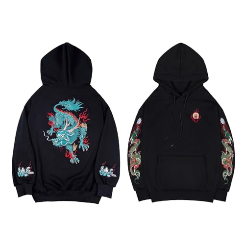 Niepce Inc Streetwear Dragon Kirin Embroidered Hoodies for Men (X-Large)