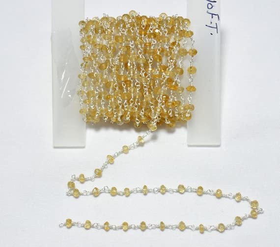 Chaîne en perles de citrine naturelle fil enroulé argent 925k au pied
