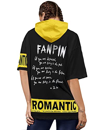 Image of EYEBOGLER Women's Trendy Hooded Neck Half Sleeves Loose Fit Printed T-Shirt