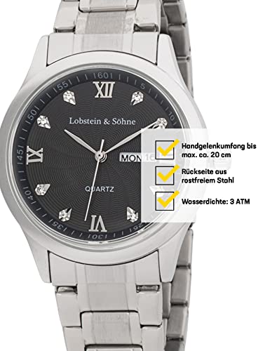 Lobstein & SöHne® Orologio Da Polso Analogico 12 Ore, Impermeabile Fino A 3 Atm, Chiusura Regolabile, Batteria E Imballaggio, Per Moda E Tempo Libero, Leopold - Argento/Nero, Classico - 3