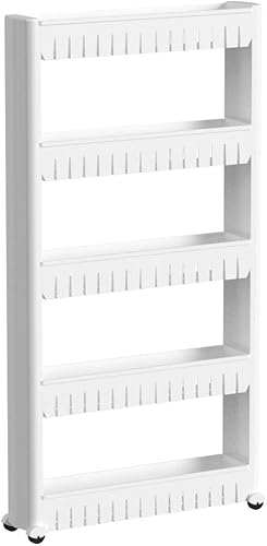 Miniatura 4 de Estante organizador móvil para lavandería con 5 grandes cestas de almacenamiento, diseño delgado ideal para espacios estrechos, PP, 4 niveles.