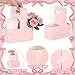 Fuyoooo 24 Pcs Pink Bow Disposable Paper Cardboard Gift Bags Coffee Cup Holder 2 Cup Coquette Drink Carrier with Handle Portable Drink Flower Cups Carriers Foldable Cups Holder Party Supplies