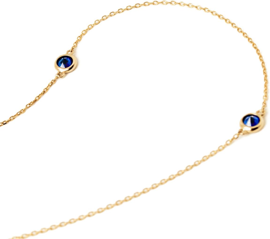 Gelin Dainty 10K Solid Gold Simulated Blue Sapphire Station Necklace for Women