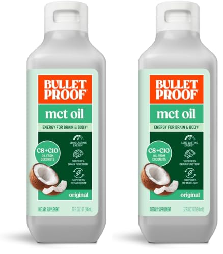 Bulletproof MCT Oil Made with C10 and C8 Oil, 32 Ounces, Keto Supplement for Sustained Energy, Brain and Body Fuel, Add to Coffee and Smoothies (Pack of 2)