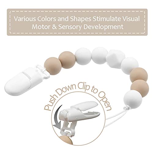 Pacifier Clip Baby Boys Girls Silicone Paci Clip Teething Relief Teether Toy Soothie Binky Holder Birthday Christmas Set of 2 (Orange, Beige)