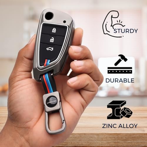 Image of KEYCEPT Metal Alloy Key Cover Compatible with Universal Models with xhorse df 3 Button Remote flip Key with Keychain (Short Keychain).