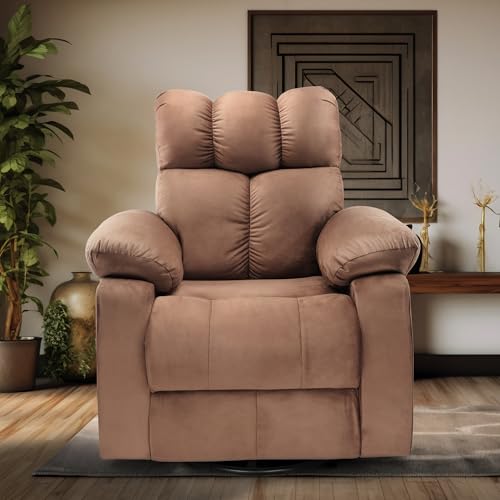 Image of Little NAP Helios Premium Soft Suede Fabric Manual Single Recliner | 360 Swivel & Rocking 1-Seater Lounge Chair | Relaxing Aaram Sofa for Living Bed Room, Bedroom & Home Office | Brown