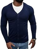OZONEE Herren Pullover Kurze Strickjacke Cardigan Strick Jacke Strickpullover Arbeitspullover Sweater Herbstpullover Herbst Übergangs Winterpullover Slim Fit Feinstrick NB/MM6006Z/6 Marineblau S