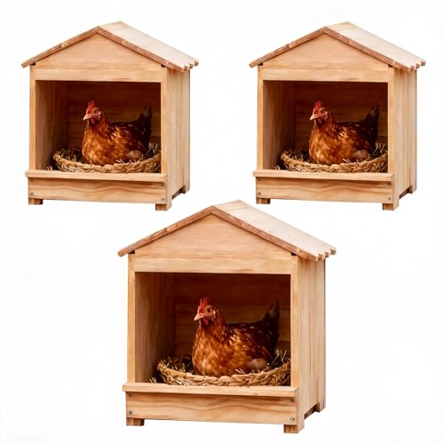 Wooden Chicken Nesting Box 3 Portable Chicken Coop with Detachable Ramp, Indoor/Outdoor Hen House for Egg Laying - Can be Wall-Mounted or Ground Use, Easy Clean Poultry Supplies for Backyard Farm