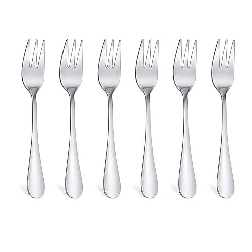 Diffaxy Lot de 6 fourchettes à dessert, à fruits, en acier inoxydable, argentées, pour la maison, la cuisine et le restaurant, 14 cm