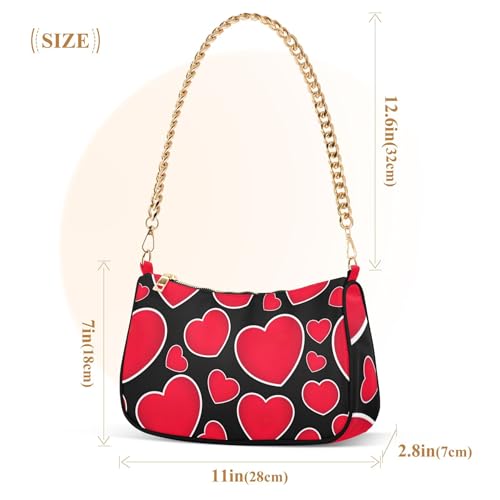 Zipper Hobo Totes Purse Bags Bold Red Hearts White Black Designer Handbag Women Colorful Shoulder Bag with Chain Strap3