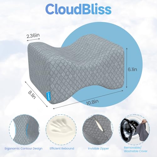 Image of CloudBliss Knee Pillow for Side Sleepers - Cooling Leg Pillow for Side Sleeping, Memory Foam Knee Pillow for Hip Pain, Lower Back Pain, Sciatica Pain, Knee Wedge Pillow with Contour Design,Grey