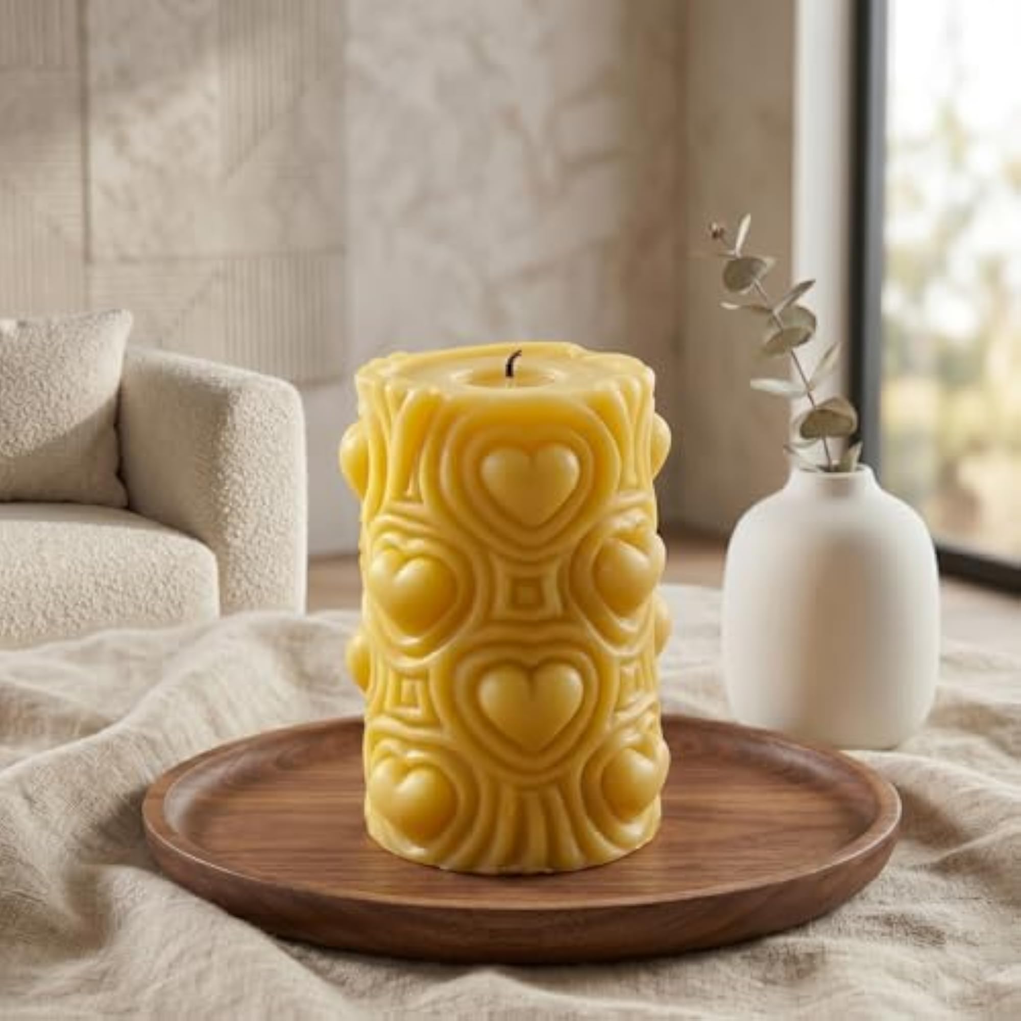 Handmade Heart Design Pillar Candle for Home Decor