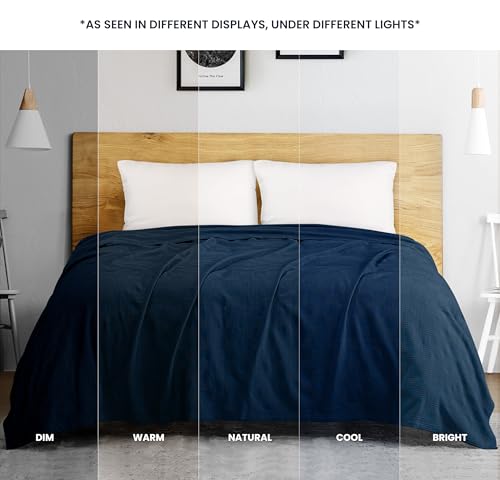 Image of Utopia Bedding 100% Cotton Thermal Blanket Navy Twin Size Soft, Lightweight, Breathable, Cozy Spring and Summer Blanket for Couch and Sofa, Home Room Decor Gifts for Women and Men (90x72 Inches)