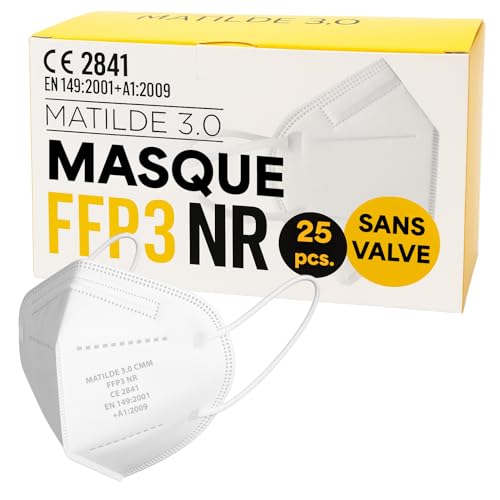general merchandising Mascarilla FFP3 NR sin válvula - 25 piezas | Matilde 3.0 Certificado CE 2841 | DPI EN 149:2001 + A1:2009 | Máscara protectora desechable de alta filtración