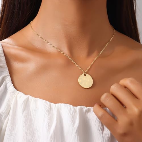 Gold Pendant Necklaces for Women, Gold Plated Pendant Necklace, Fashionable Hammered Pendant Necklaces Simple Multiple Shapes Necklace for Women Unique Gift4