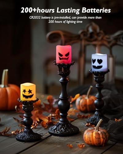 Image of Homemory 24Pack Color Changing Halloween Flameless Candles, 200+ Hours LED Votive Candles, Battery Operated Tea Lights for Pumpkin, Party, Christmas Decor (Batteries Included)